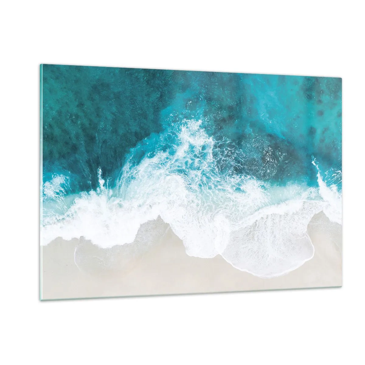 Impression sur verre - Image sur verre - Vue aérienne des vagues de la mer s'écrasant contre le rivage - 120x80cm - Caresse naturelle - Décoration murale moderne pour le salon et la chambre ARTTOR