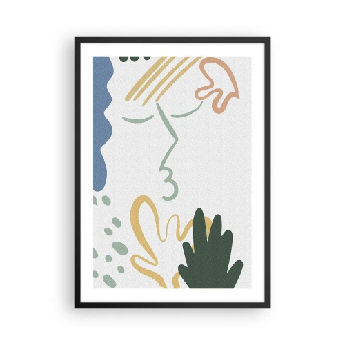 Affiche dans un cadre noir - Poster - Portrait abstrait aux pastels - 50x70cm - Baiser de fleurs - Décoration murale moderne pour le salon et la chambre ARTTOR