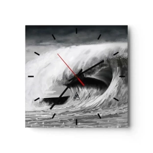 Horloge murale - Pendule murale - Vague océanique spectaculaire en monochrome - 30x30cm - La colère de l'océan - Décoration murale moderne pour le salon et la chambre ARTTOR