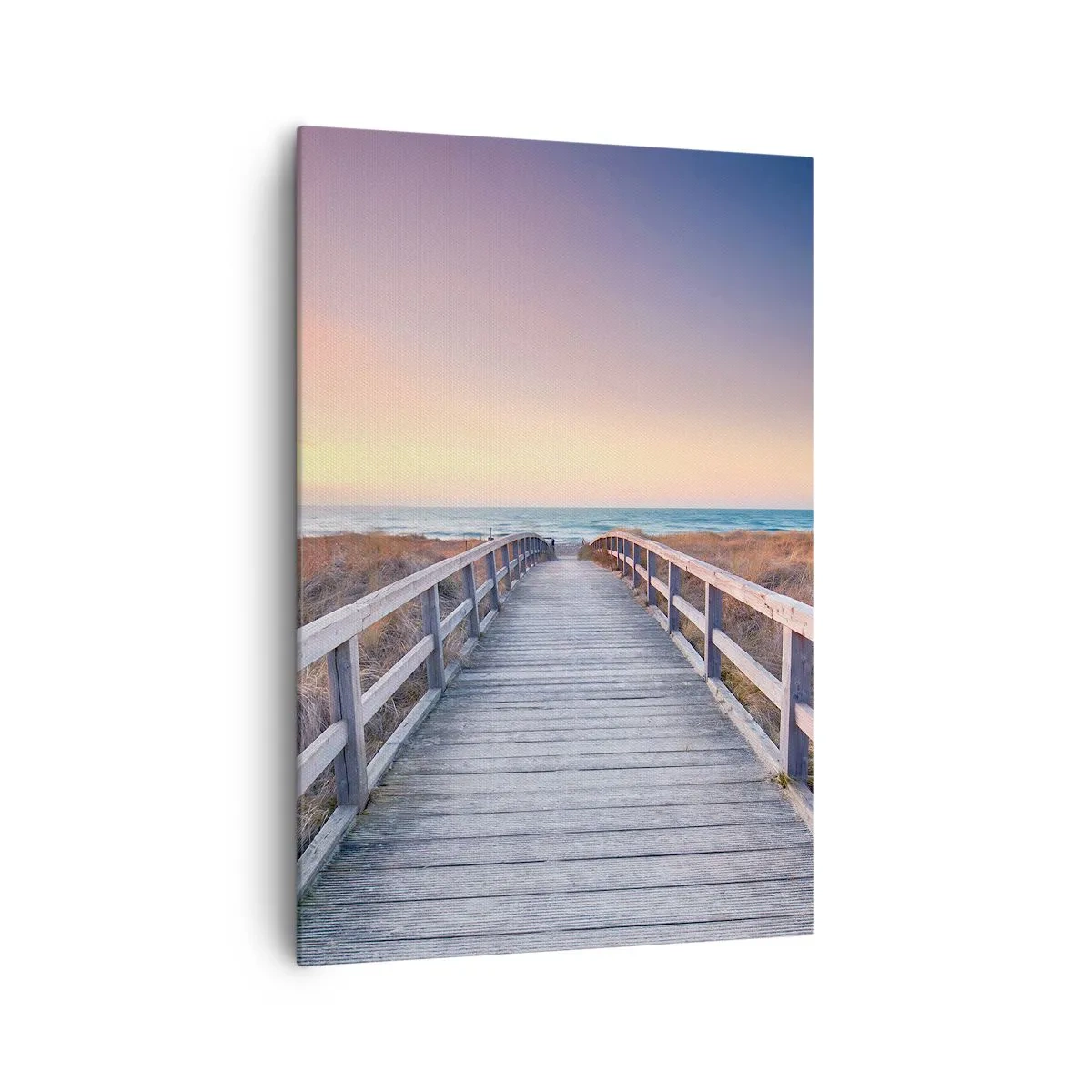 Impression sur toile - Image sur toile - Une jetée en bois menant à la plage au coucher du soleil avec le ciel peint de couleurs pastel. - 70x100cm - Aurore baltique du soir - Décoration murale moderne pour le salon et la chambre ARTTOR