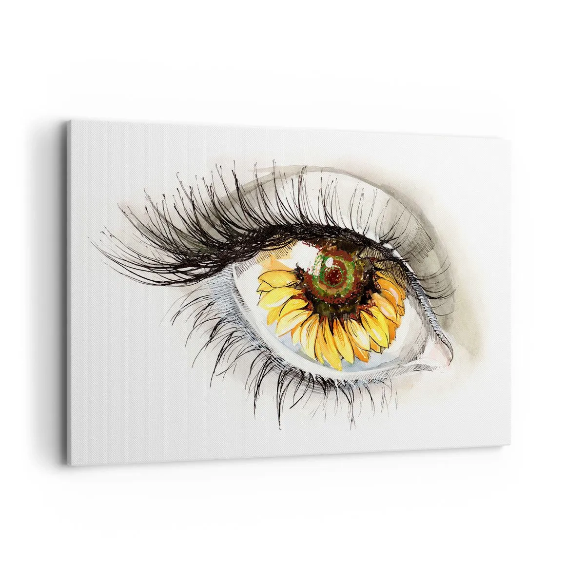 Impression sur toile - Image sur toile - Œil artistique avec un iris en forme de tournesol - 120x80cm - Un look aussi chaud que l'été - Décoration murale moderne pour le salon et la chambre ARTTOR