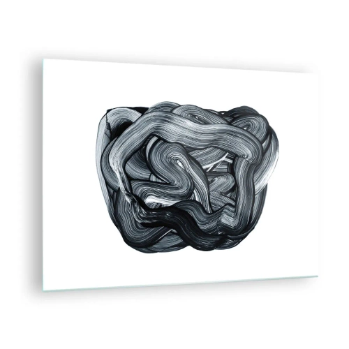 Impression sur verre - Image sur verre - Abstraction de coups de pinceau en noir et blanc - 70x50cm - Ce n'est pas si simple - Décoration murale moderne pour le salon et la chambre ARTTOR