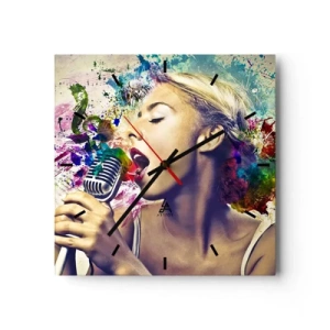 Horloge murale - Pendule murale - Portrait artistique d'une femme chantant avec des effets colorés - 30x30cm - Peindre le monde avec sa voix - Décoration murale moderne pour le salon et la chambre ARTTOR