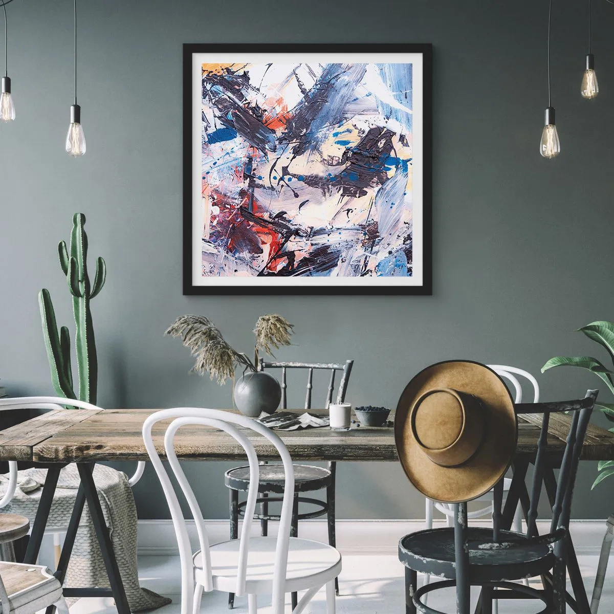 Affiche dans un cadre noir - Poster - La danse folle de l'abstrait - 40x40 cm