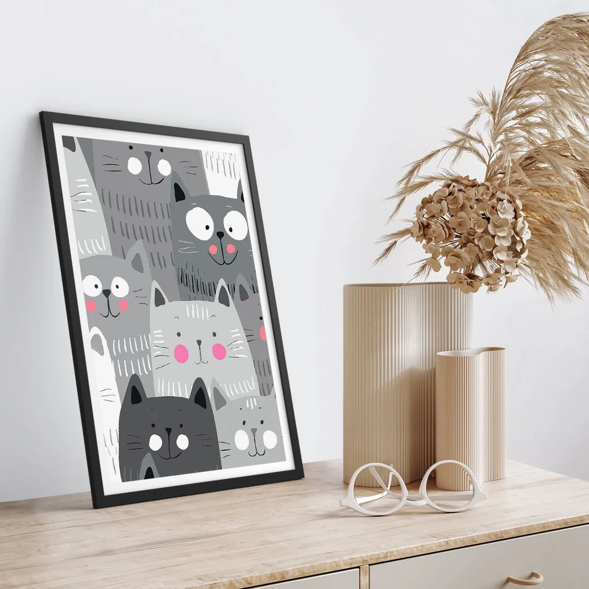 Affiche dans un cadre noir - Poster - Le monde des chats - 70x100 cm
