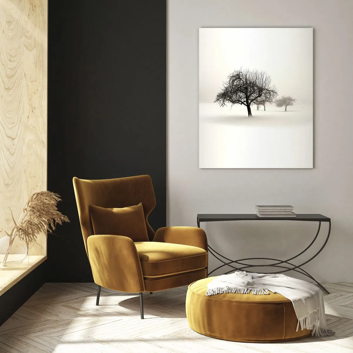 Impression sur verre - Image sur verre - Arbres dans un paysage hivernal recouvert de neige et de brouillard - 50x70cm - Un rêve hivernal - Décoration murale moderne pour le salon et la chambre ARTTOR