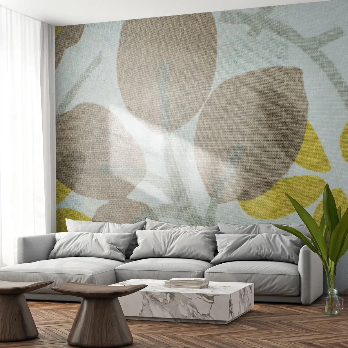 Papier Peint Photo Premium Canvas - Composition en plein soleil - Bohème, Fleurs, Minimalisme - 250x175 cm