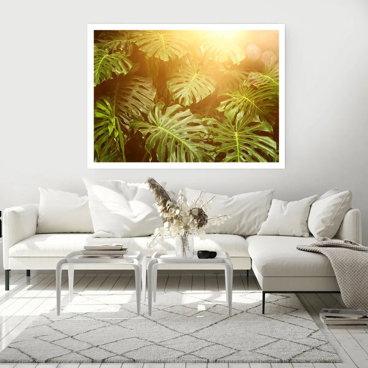Affiche - Poster - Feuilles de Monstera au soleil sur fond naturel - 100x70cm - Se fondre dans la verdure - Décoration murale moderne pour le salon et la chambre ARTTOR