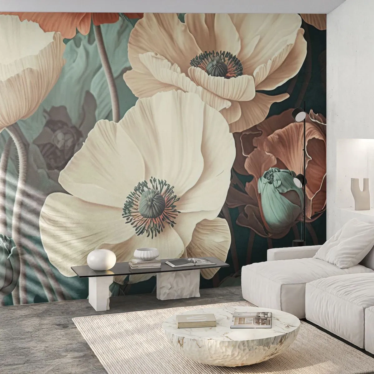Papier Peint Photo Premium Sand - Le murmure des coquelicots - Fleurs, Plantes, Pastel - 100x70 cm