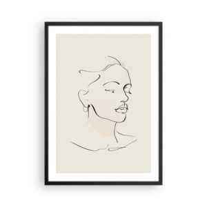Affiche dans un cadre noir - Poster - Portrait d'une femme dans un style d'art au trait minimaliste - 50x70cm - Une ligne certaine - Décoration murale moderne pour le salon et la chambre ARTTOR