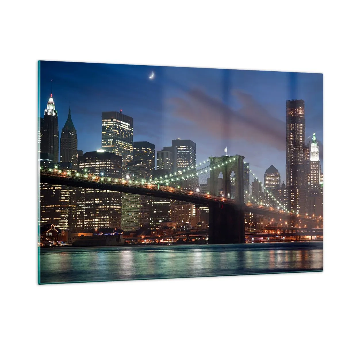 Impression sur verre - Image sur verre - Panorama de la ville avec le pont illuminé par les lumières nocturnes - 120x80cm - Nuit rougeoyante - Décoration murale moderne pour le salon et la chambre ARTTOR