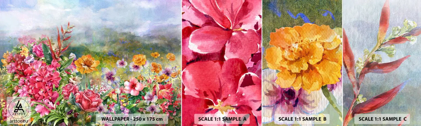 Échantillon de Papier Peint Autocollant Deluxe Sticker - Un jardin devenu fou - Fleurs, Jardin, Nature - 100x30 cm