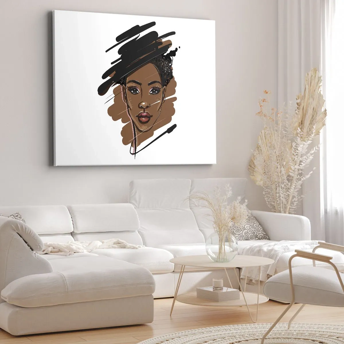 Impression sur toile - Image sur toile - Portrait d'une femme aux traits de peinture artistiques - 70x50cm - Doux comme le chocolat - Décoration murale moderne pour le salon et la chambre ARTTOR