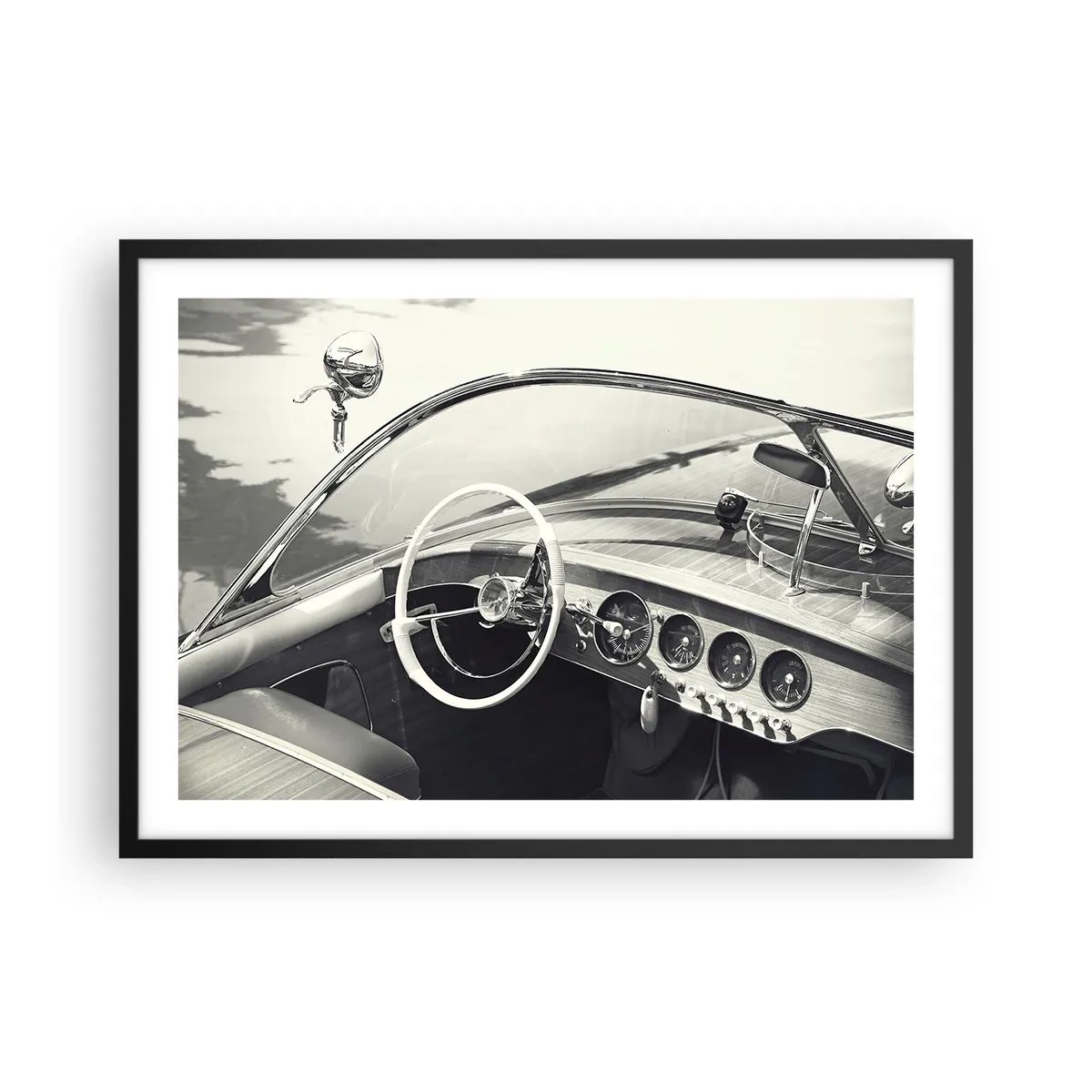 Affiche dans un cadre noir - Poster - Intérieur de voiture classique de style monochrome - 70x50cm - Temps pour riche - Décoration murale moderne pour le salon et la chambre ARTTOR