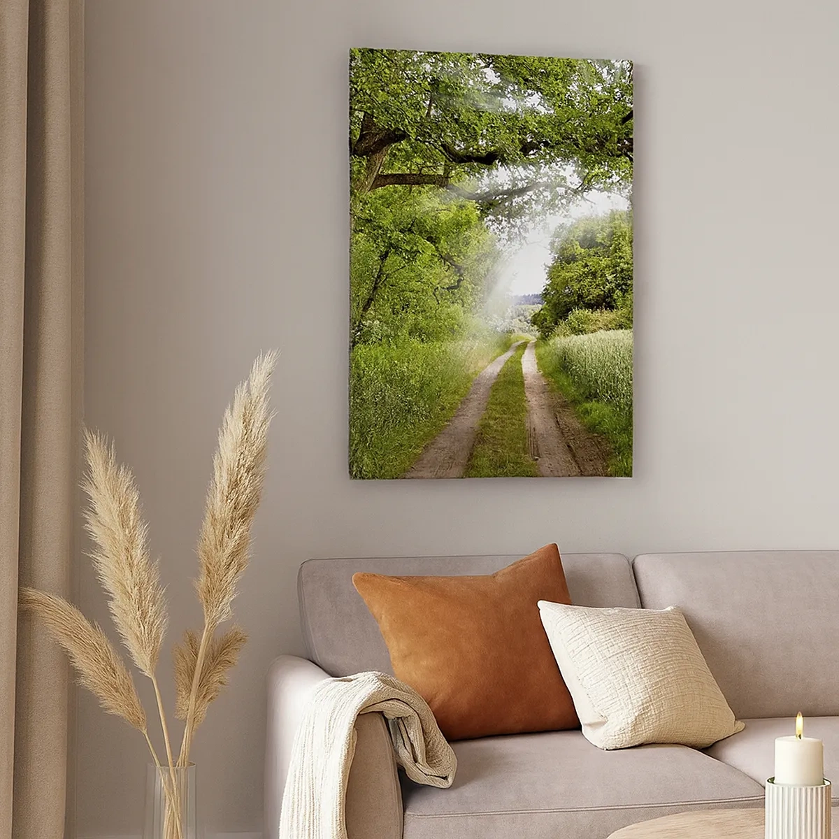 Impression sur toile - Image sur toile - Un chemin de terre parmi les arbres verts et la lumière du soleil - 50x70cm - Et in Arcadia ego - Décoration murale moderne pour le salon et la chambre ARTTOR