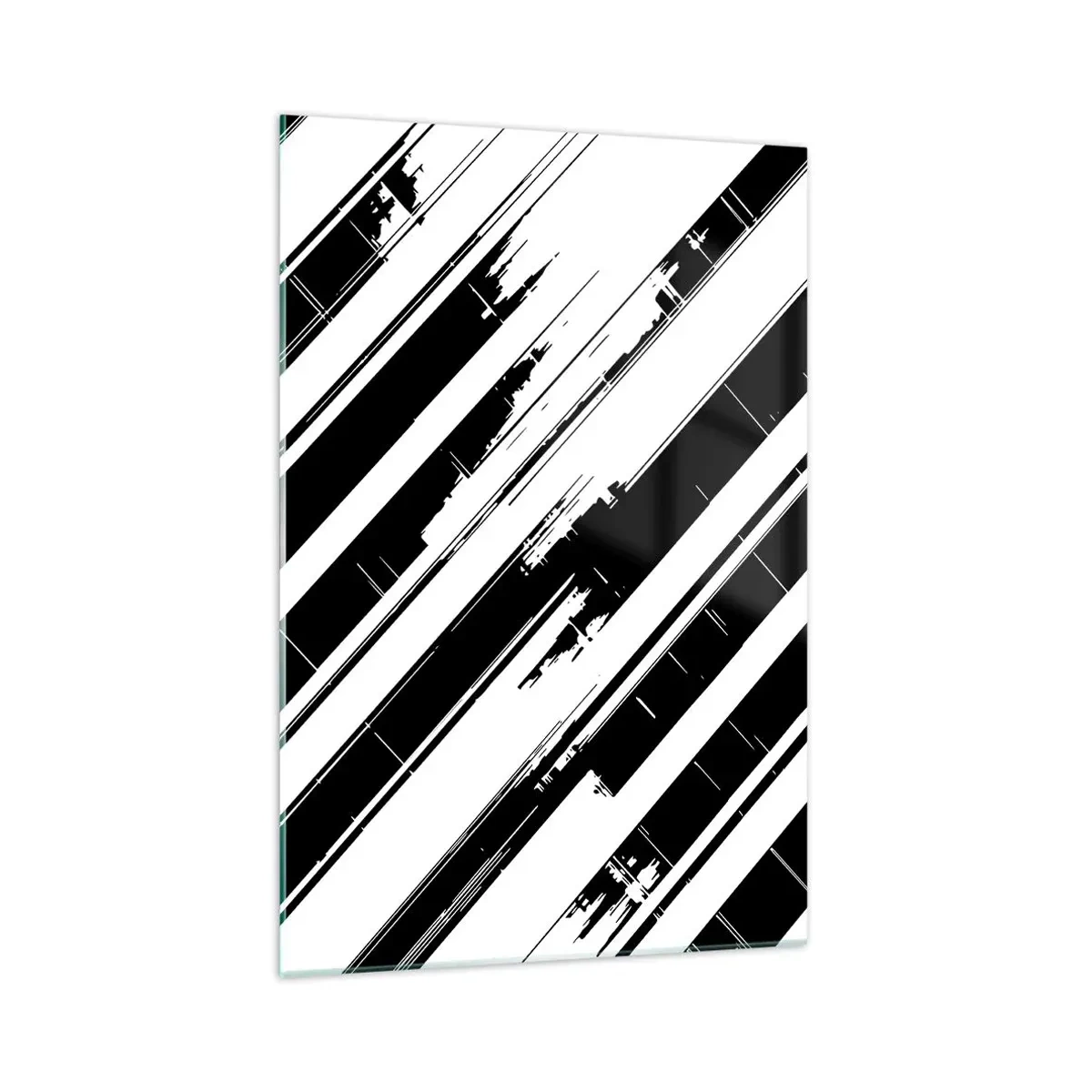 Impression sur verre - Image sur verre - Lignes noires et blanches et motifs géométriques dans un style moderne - 70x100cm - Une composition intense et dynamique - Décoration murale moderne pour le salon et la chambre ARTTOR