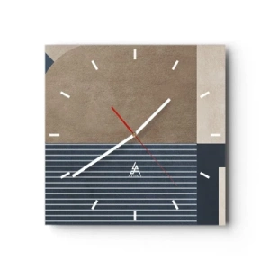 Horloge murale - Pendule murale - Figures géométriques dans les tons beige et bleu marine avec des lignes - 30x30cm - Composition simple et en rondeur - Décoration murale moderne pour le salon et la chambre ARTTOR