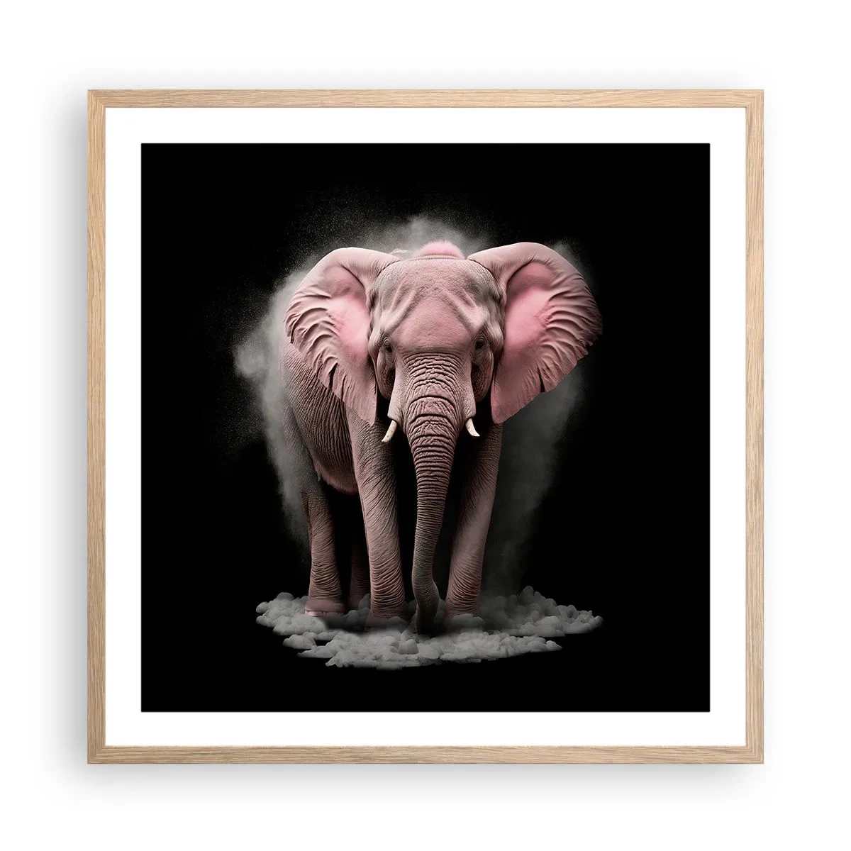 Affiche dans un chêne clair - Poster - Ne pensez pas à un éléphant rose ! - 60x60 cm