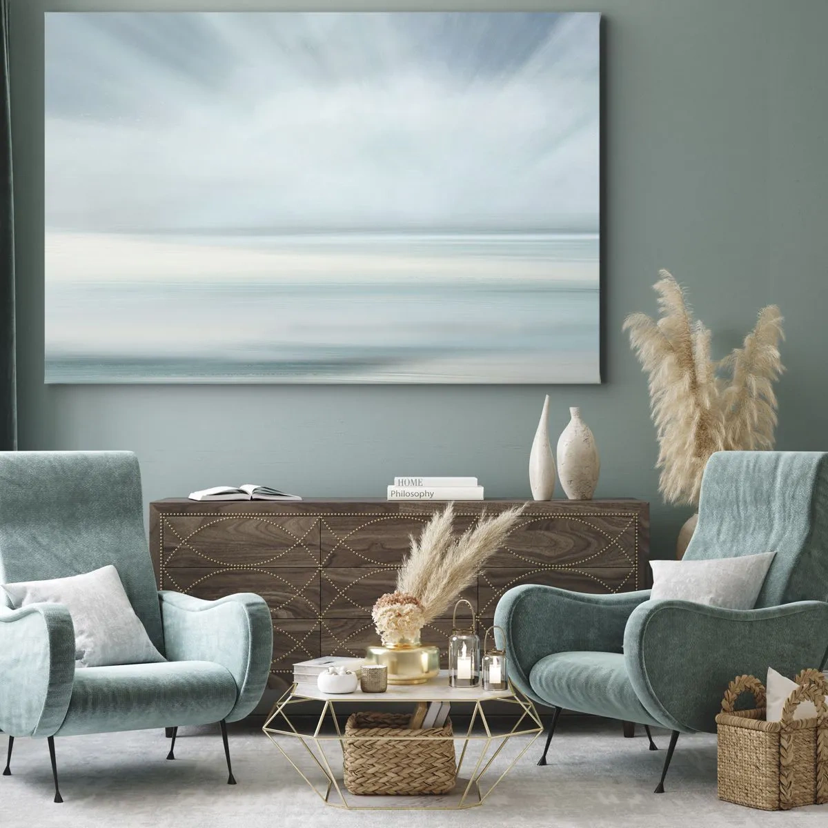 Impression sur toile - Image sur toile - Un paysage minimaliste aux nuances délicates de bleu - 70x50cm - Paix à l'horizon - Décoration murale moderne pour le salon et la chambre ARTTOR