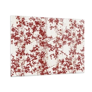 Impression sur verre - Image sur verre - Un motif floral en rouge sur un fond clair et vieilli - 100x70cm - Comme un calicot ancien - Décoration murale moderne pour le salon et la chambre ARTTOR