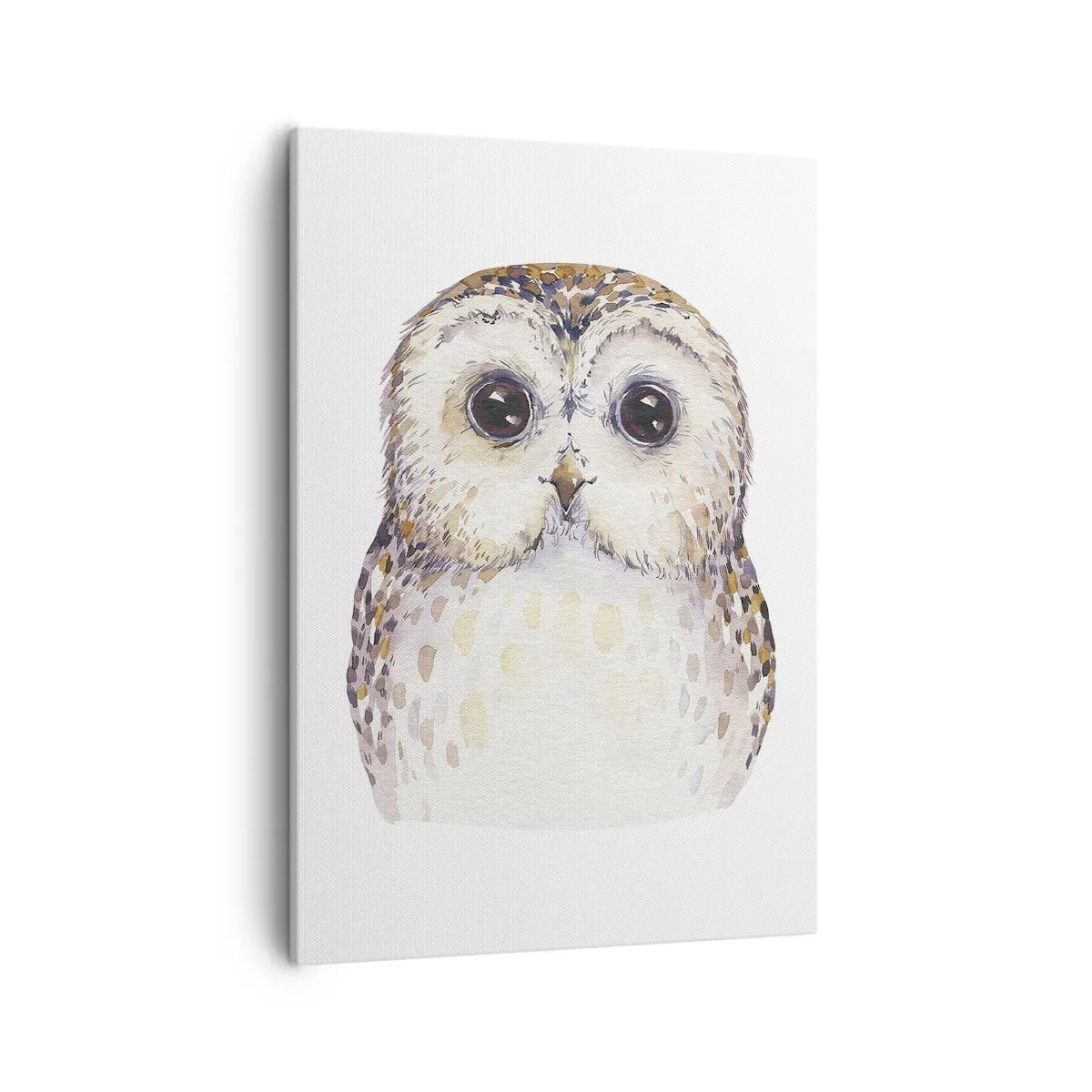 Impression sur toile - Image sur toile - Portrait d'un hibou sur fond clair aux couleurs délicates - 50x70cm - Regarde-moi dans les yeux - Décoration murale moderne pour le salon et la chambre ARTTOR