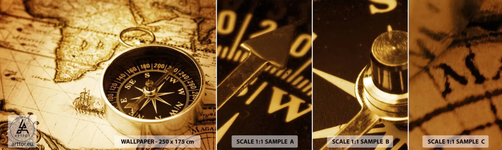 Échantillon De Papier Peint Standard Eco - Est ou ouest? - Voyages, Cartes du monde, Boussole - 100x30 cm