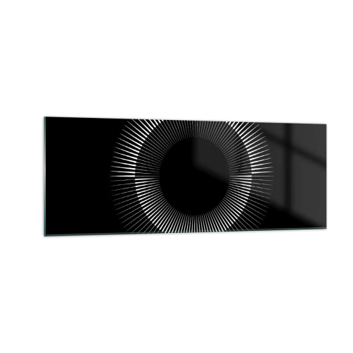 Impression sur verre - Image sur verre - Cercle graphique avec des rayons en noir et blanc - 140x50cm - Soleil noir - Décoration murale moderne pour le salon et la chambre ARTTOR