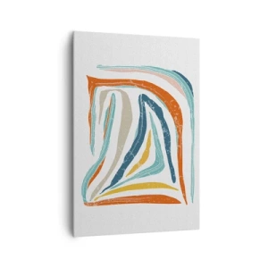 Impression sur toile - Image sur toile - Lignes colorées et dynamiques dans les tons de bleu, orange et beige - 70x100cm - Abstraction avec un sourire amical - Décoration murale moderne pour le salon et la chambre ARTTOR