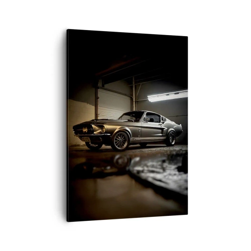 Impression sur toile - Image sur toile - Voiture classique dans un garage rétro - 50x70cm - Retour dans le passé - Décoration murale moderne pour le salon et la chambre ARTTOR