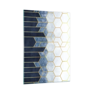 Impression sur verre - Image sur verre - Motif géométrique aux couleurs or et bleu marine - 50x70cm - Composition en rythme syncopé - Décoration murale moderne pour le salon et la chambre ARTTOR