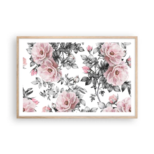 Affiche dans un chêne clair - Poster - Se perdre dans les fleurs des roses - 91x61 cm