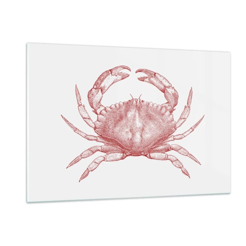 Impression sur verre - Image sur verre - Croquis d'un crabe rouge sur fond clair dans un style rétro - 120x80cm - Le crabe des crabes - Décoration murale moderne pour le salon et la chambre ARTTOR