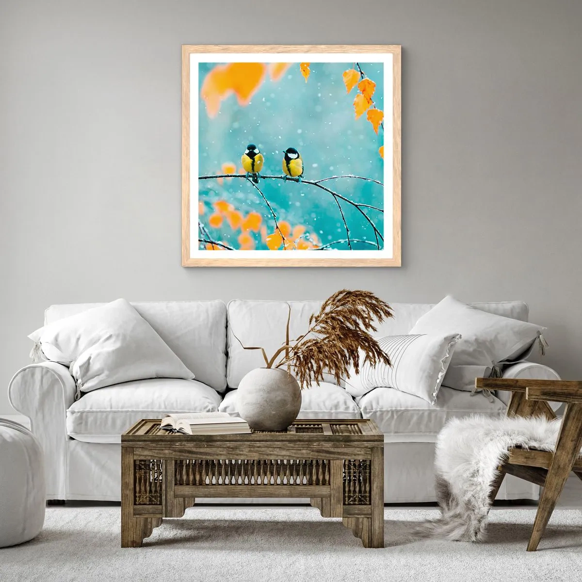 Affiche dans un chêne clair - Poster - Potins d'oiseaux - 30x30 cm