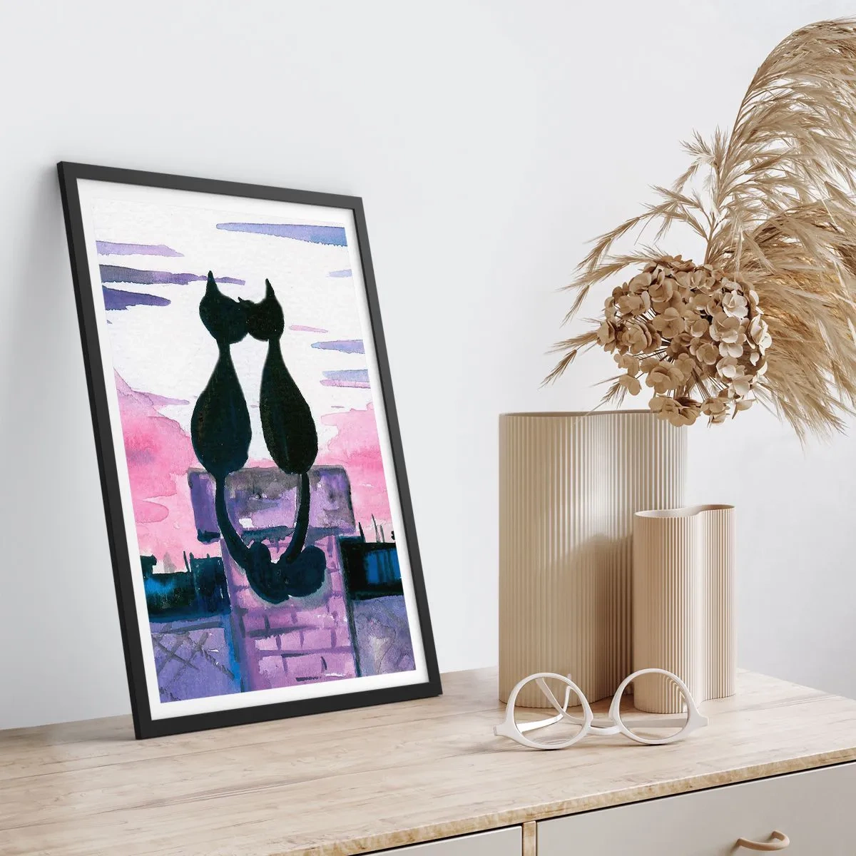 Affiche dans un cadre noir - Poster - Rendez-vous sous la lune - 30x40 cm