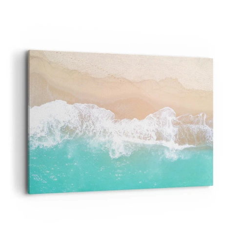 Impression sur toile - Image sur toile - Vue plongeante sur une plage aux eaux turquoise et aux vagues douces - 100x70cm - Caresse de l'océan - Décoration murale moderne pour le salon et la chambre ARTTOR
