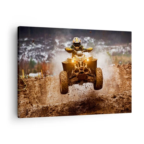 Impression sur toile - Image sur toile - Quad extrême sur terrain boueux - 70x50cm - No risk no fun - Décoration murale moderne pour le salon et la chambre ARTTOR