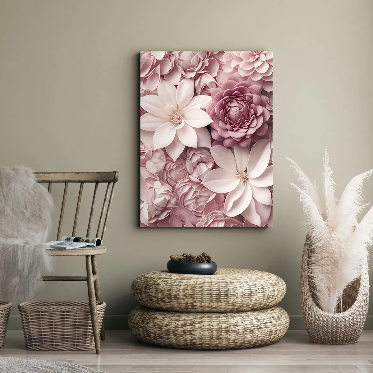 Impression sur toile - Image sur toile - Des fleurs aux tons roses et blancs dans une approche artistique - 70x100cm - Dans les pétales roses - Décoration murale moderne pour le salon et la chambre ARTTOR