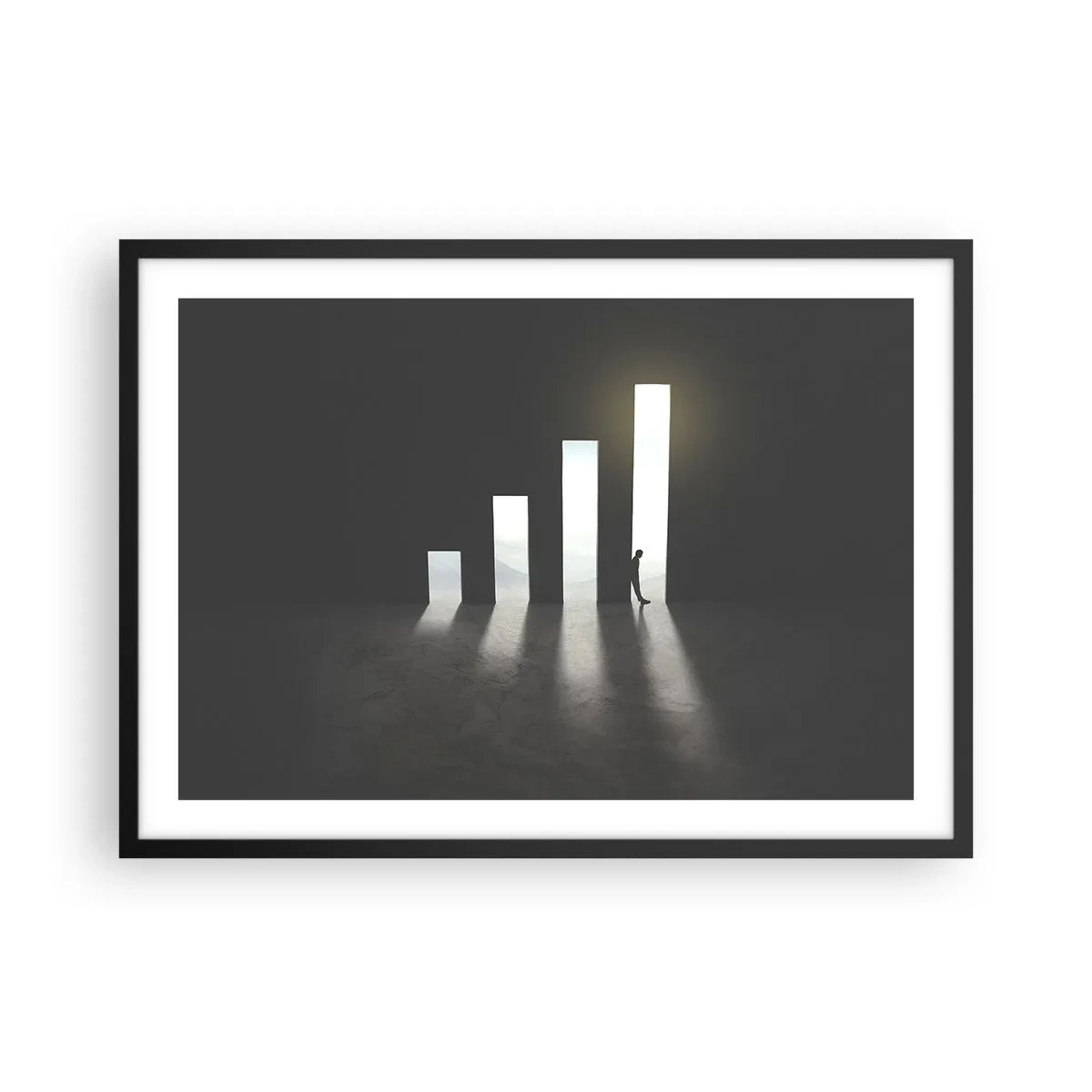 Affiche dans un cadre noir - Poster - Croissance symbolique sous forme de passages éclairés par la lumière - 70x50cm - Succès – impression - Décoration murale moderne pour le salon et la chambre ARTTOR