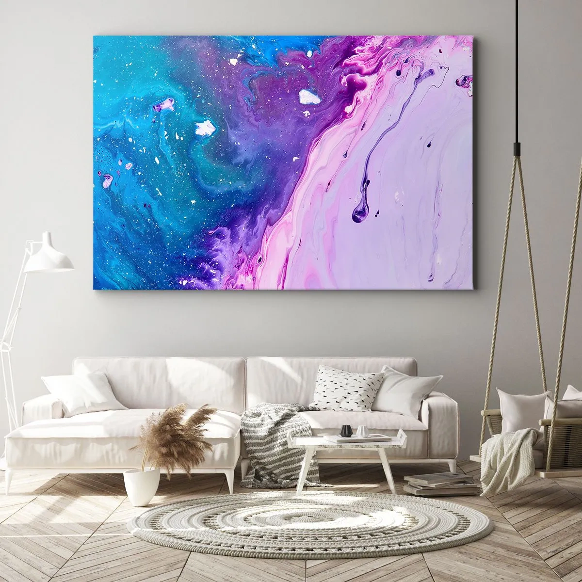 Impression sur toile - Image sur toile - Abstraction aux couleurs violettes et turquoise inspirée des contrastes - 70x50cm - Yin et yang - Décoration murale moderne pour le salon et la chambre ARTTOR