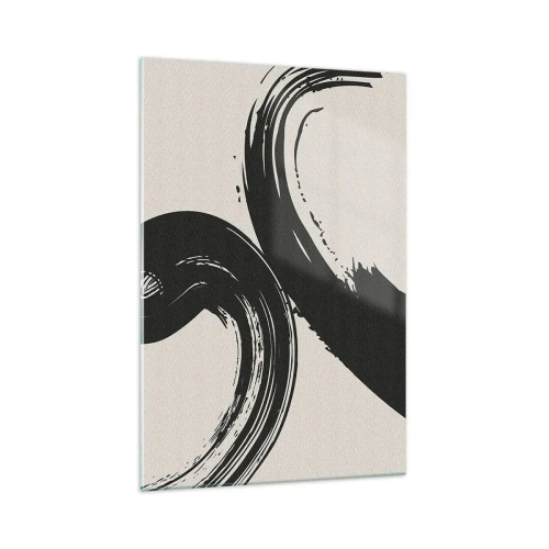 Impression sur verre - Image sur verre - Coups de pinceau dynamiques en noir sur fond clair - 70x100cm - Balayage circulaire - Décoration murale moderne pour le salon et la chambre ARTTOR