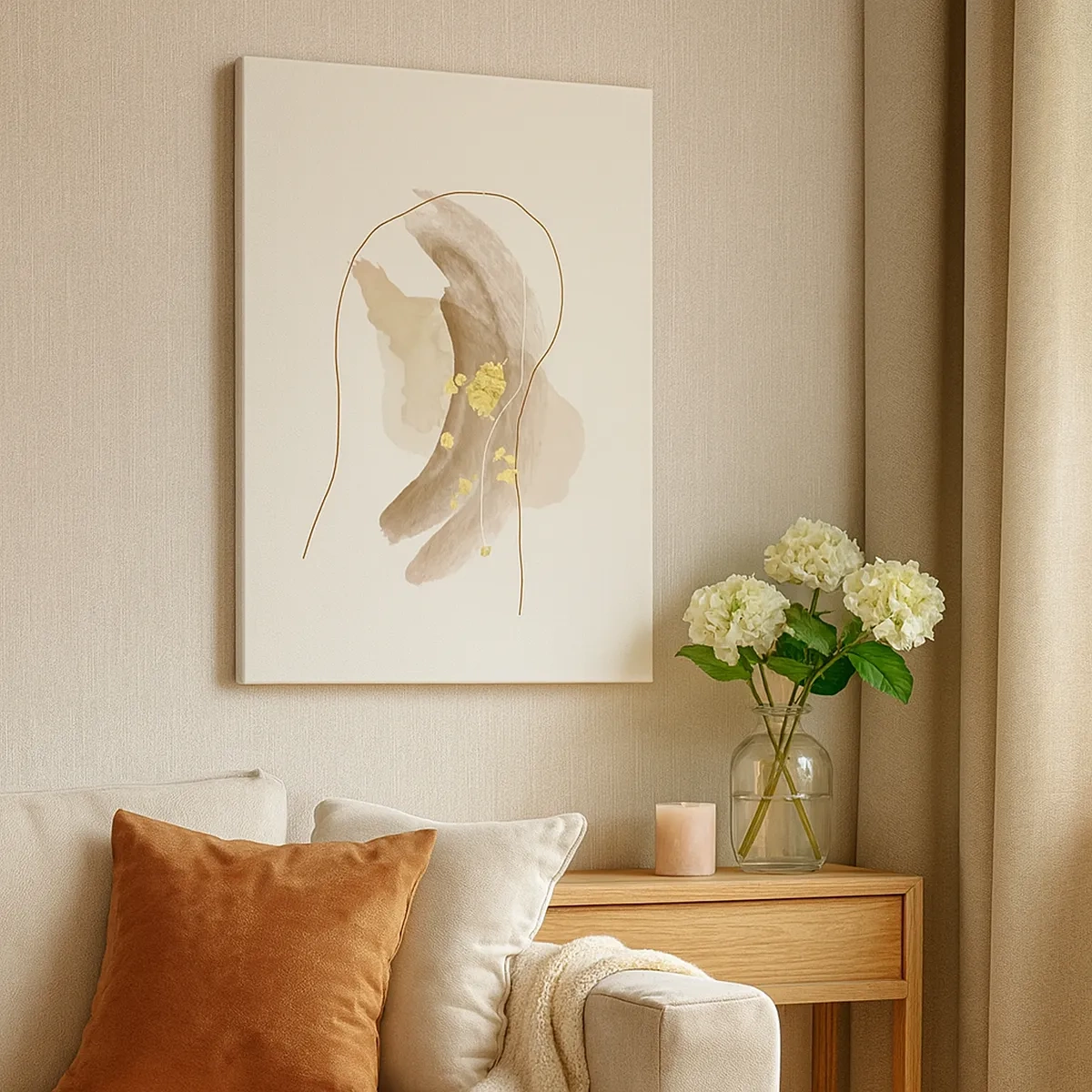 Impression sur toile - Image sur toile - Une composition abstraite dans les tons beige et or. - 50x70cm - rencontré dans l'espace - Décoration murale moderne pour le salon et la chambre ARTTOR