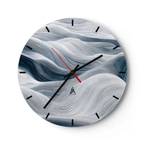 Horloge murale - Pendule murale - Lignes graphiques et ondulées dans les tons blancs et bleus - 30x30cm - Vagues blanches et bleues - Décoration murale moderne pour le salon, la cuisine et la chambre ARTTOR
