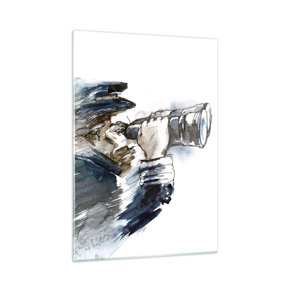 Impression sur verre - Image sur verre - Un homme avec des jumelles dans une composition aquarelle dynamique - 50x70cm - Dix sur l'échelle de Beaufort ! - Décoration murale moderne pour le salon et la chambre ARTTOR