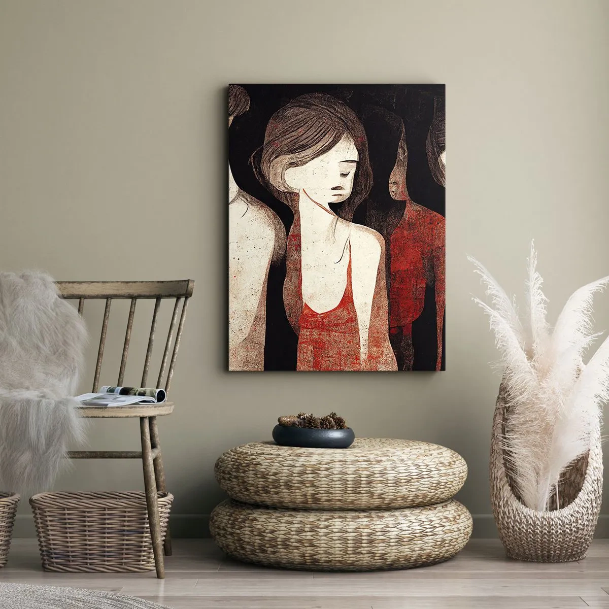 Impression sur toile - Image sur toile - Figures artistiques dans une composition abstraite - 50x70cm - Madones des ténèbres - Décoration murale moderne pour le salon et la chambre ARTTOR