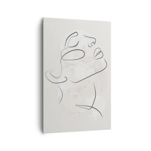 Impression sur toile - Image sur toile - Un croquis minimaliste d'un visage sur un fond clair - 80x120cm - L'esquisse d'un rêve - Décoration murale moderne pour le salon et la chambre ARTTOR