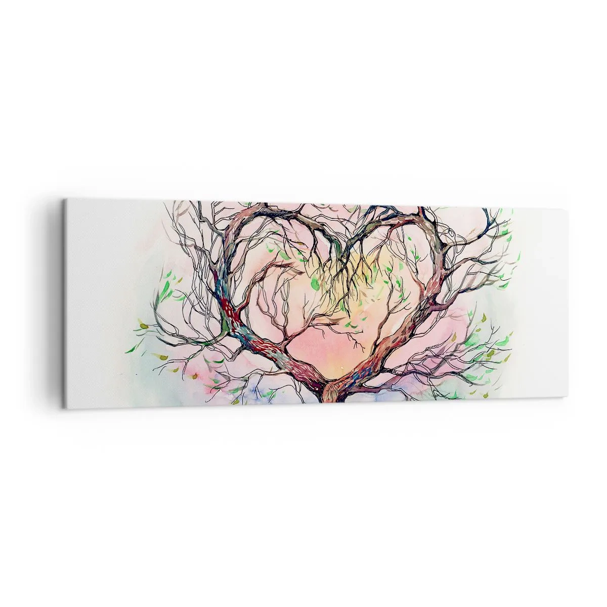 Impression sur toile - Image sur toile - Un arbre en forme de cœur sur un fond de couleurs pastel délicates - 140x50cm - Ensemble contre les tempêtes - Décoration murale moderne pour le salon et la chambre ARTTOR