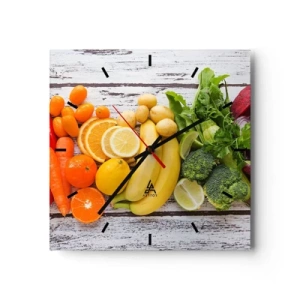Horloge murale - Pendule murale - Fruits et légumes colorés sur fond de bois - 30x30cm - Ce n'est pas suffisant? - Décoration murale moderne pour le salon et la chambre ARTTOR
