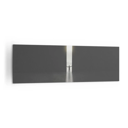 Impression sur toile - Image sur toile - Un homme debout dans la lumière d'une fente étroite dans un espace sombre - 160x50cm - Étape vers un avenir radieux - Décoration murale moderne pour le salon et la chambre ARTTOR