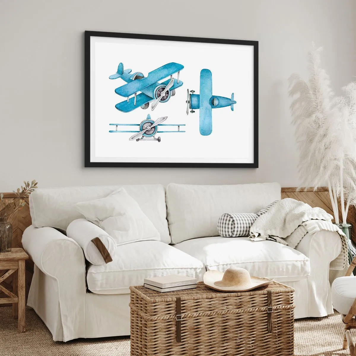 Affiche dans un cadre noir - Poster - Avions rétro bleus - 70x50cm - Un gagnant né - Décoration murale moderne pour le salon et la chambre ARTTOR