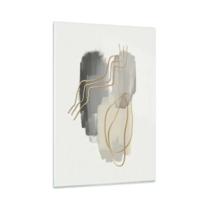 Impression sur verre - Image sur verre - Lignes dorées abstraites sur fond gris - 80x120cm - Durée et mouvement - Décoration murale moderne pour le salon et la chambre ARTTOR